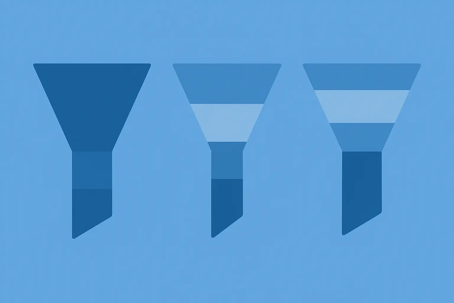 Three abstract funnels comparing completion rates for PDF, audio and PDF plus audio