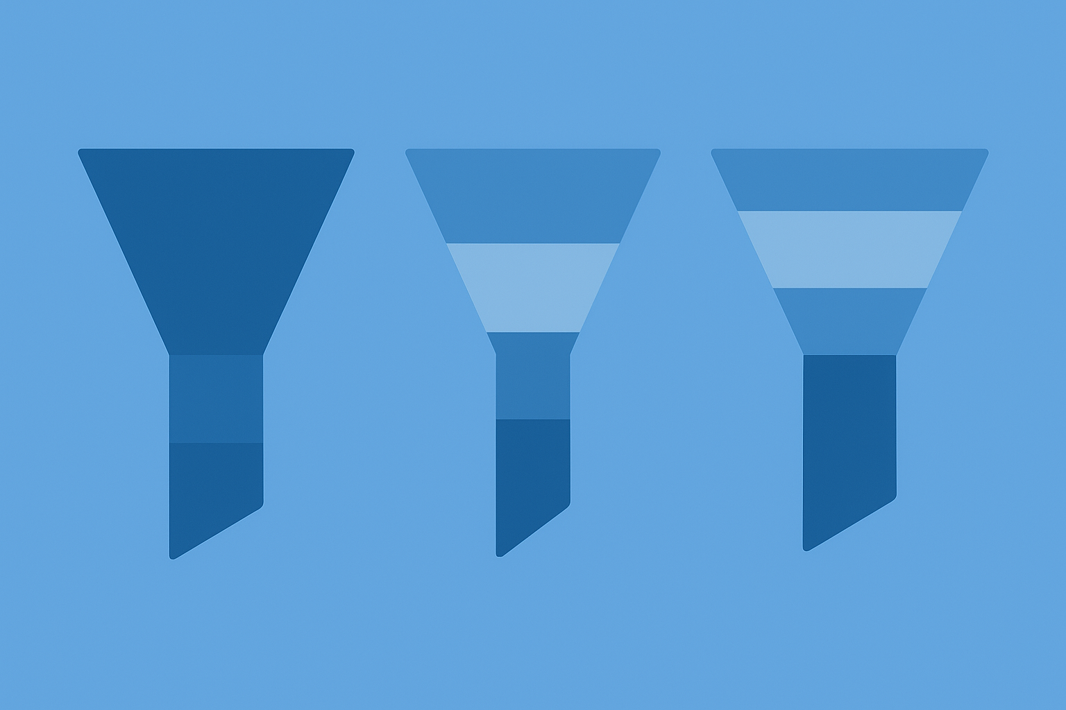 Three abstract funnels comparing completion rates for PDF, audio and PDF plus audio