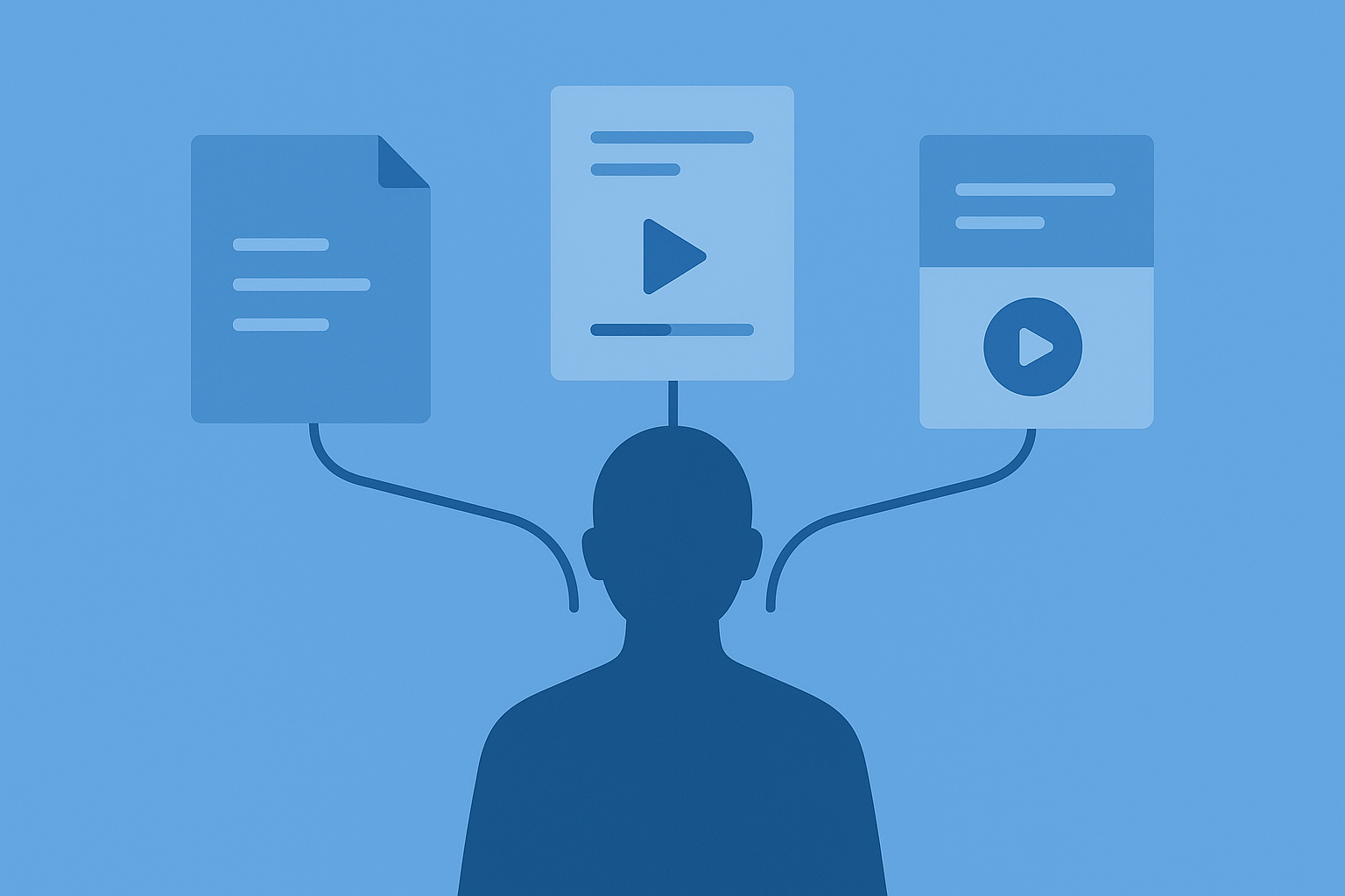 Abstract person with options to read a PDF, listen to audio or use both