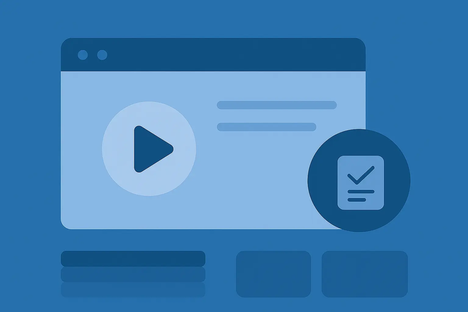 Web card with a play button and a small checklist icon, symbolising a live audio page and action plan.