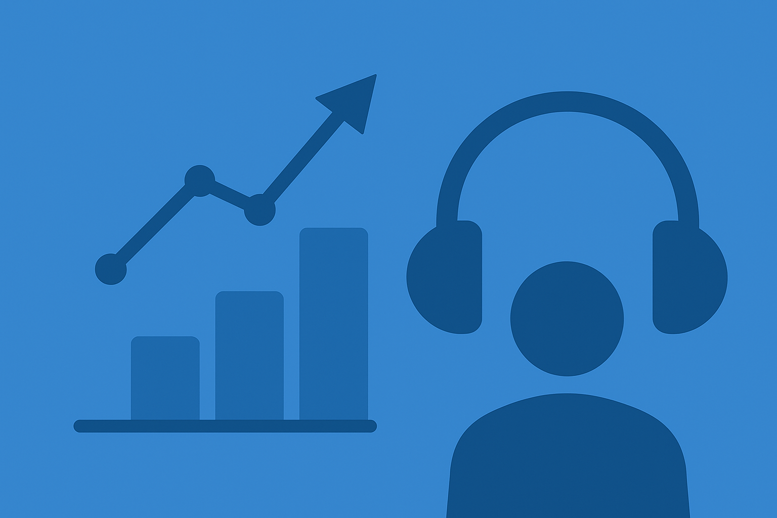 Simple chart with an upward trend next to a headphone icon, showing audio asset results improving.
