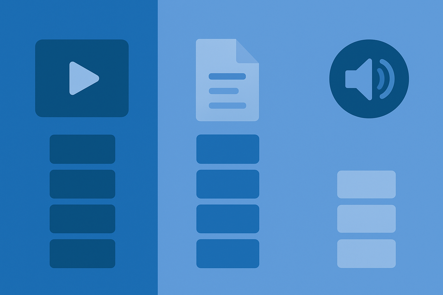 Icons for video, PDF and audio above stacks of blocks showing audio needs the least effort.
