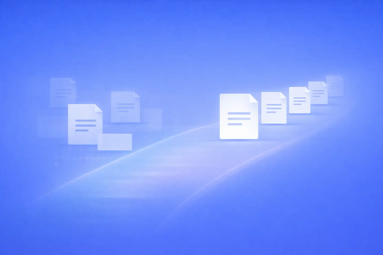 Conceptual illustration showing content elements becoming more aligned and cohesive over time, representing strategies that increase content completion