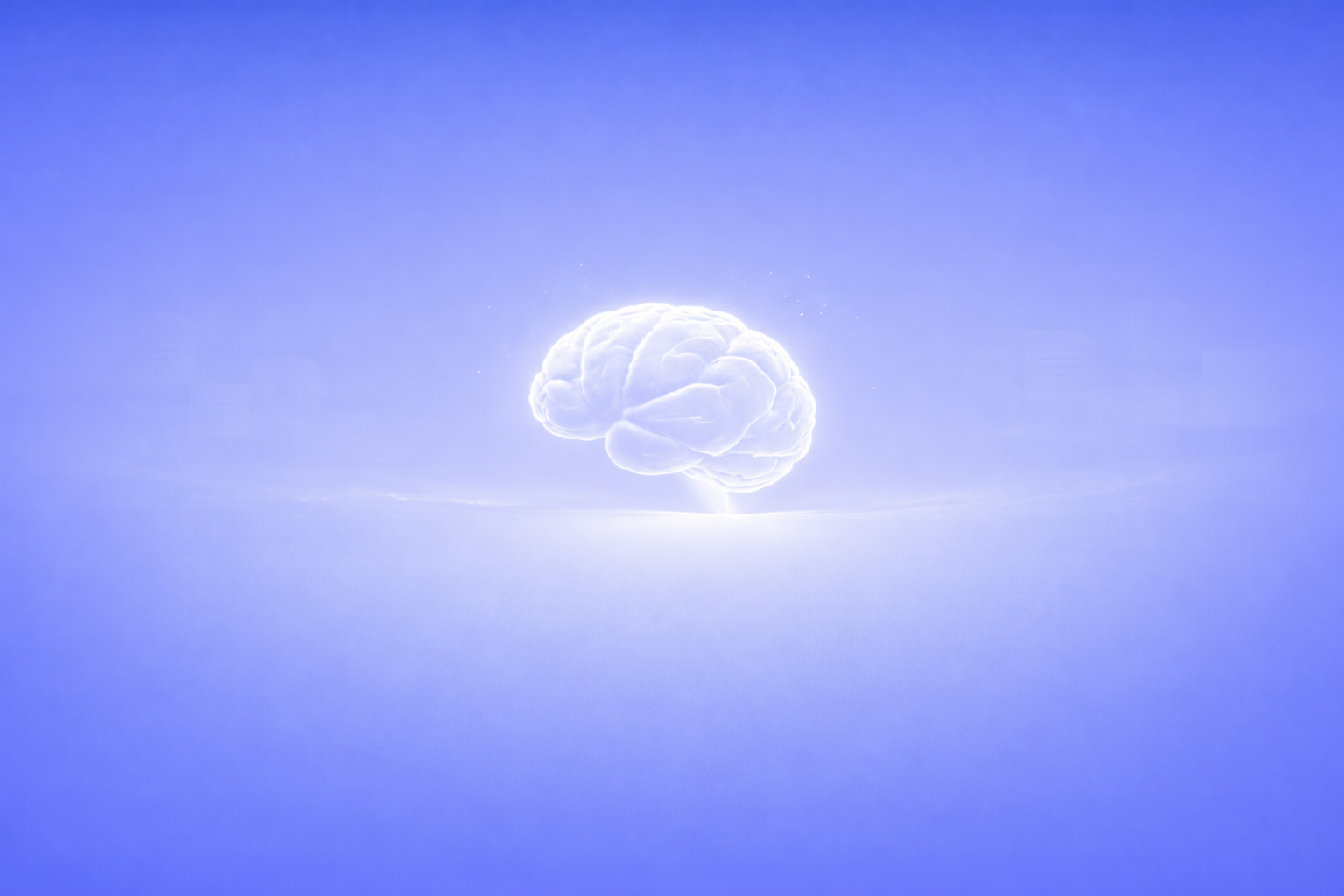 Minimalist illustration of a softly glowing brain on a blue gradient background, symbolising reflection, understanding, and synthesis of ideas at the conclusion of the article.