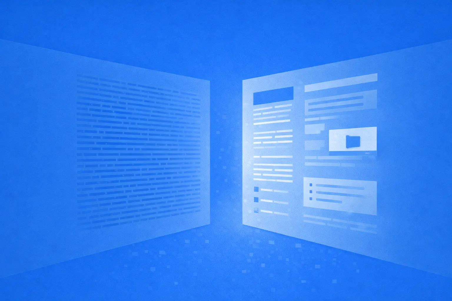 Conceptual illustration comparing dense, unstructured content with well-organized content to show how layout and hierarchy affect content consumption