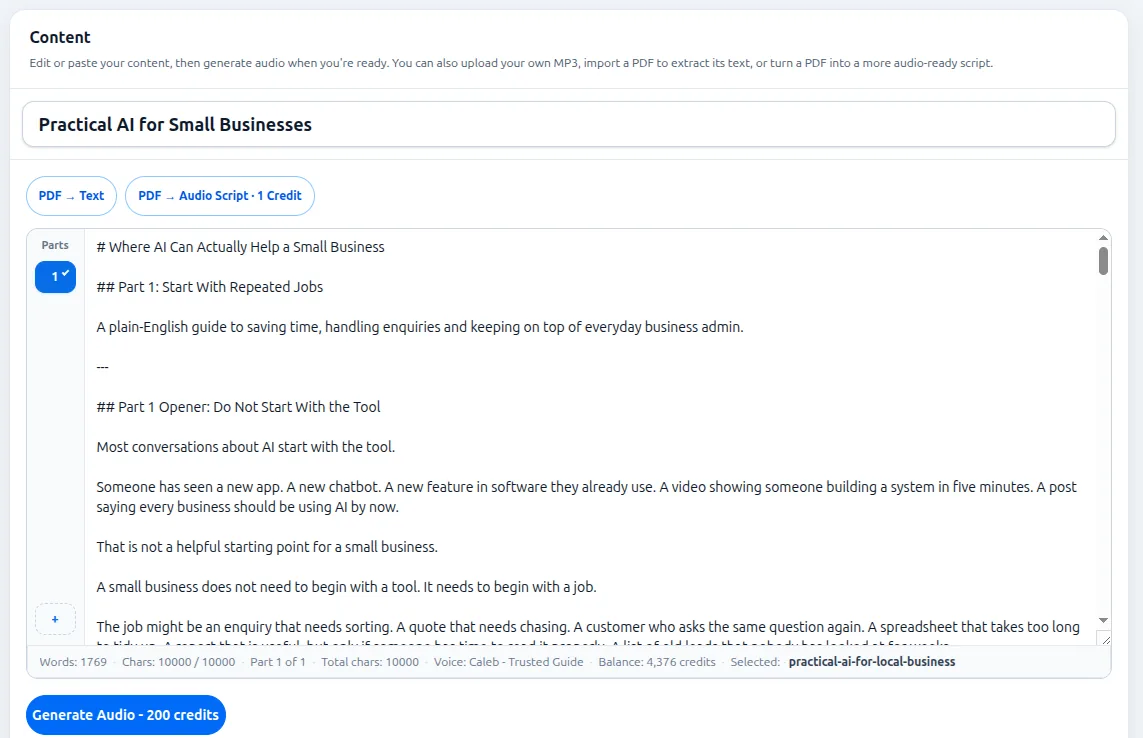 Auripath content preparation and PDF to script screen
